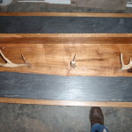 Figured wormy maple 34" wide with whitetail deer sheds found by my Labrador last spring. 